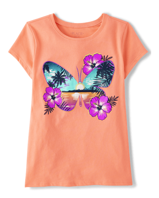 Girls Tropical Buttefly Graphic Tee