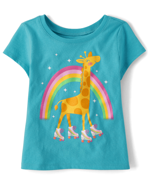 Baby And Toddler Girls Giraffe Roller Skate Graphic Tee