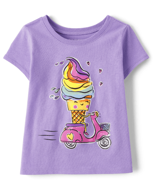 Baby And Toddler Girls Ice Cream Scooter Graphic Tee