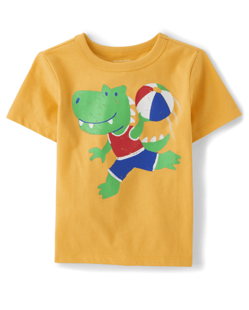 Kid Boy Animal Dinosaur Print Short-sleeve Black Cotton Tee
