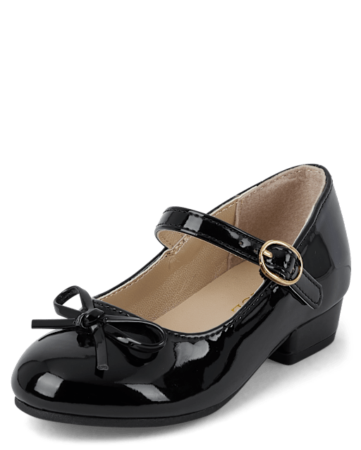 Toddler Girls Bow Faux Patent Leather Low Heel Shoes