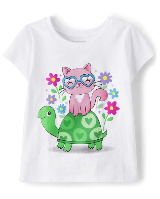 Baby And Toddler Girls Cat Turtle Graphic Tee