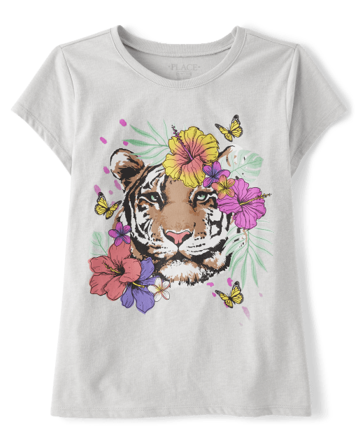 Girls Tiger Flowers Graphic Tee
