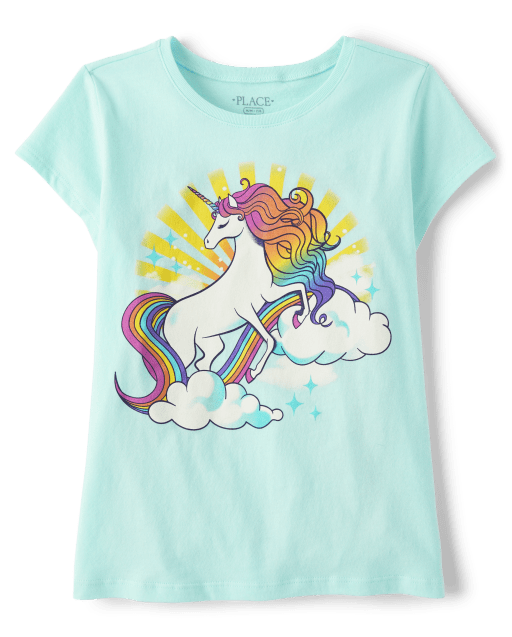 T-shirt graphique licorne arc-en-ciel pour filles