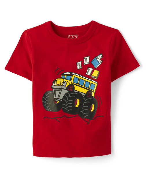 Camiseta con gráfico de autobús escolar Monster Truck para bebés y niños pequeños