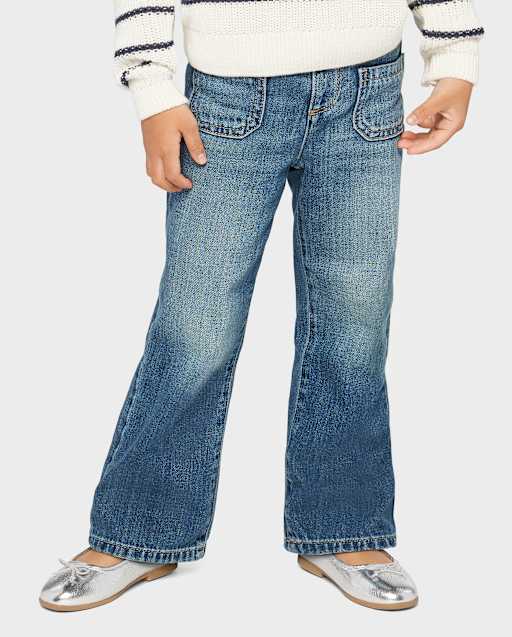 Toddler Girls Patch Pocket Wide Leg Jeans
