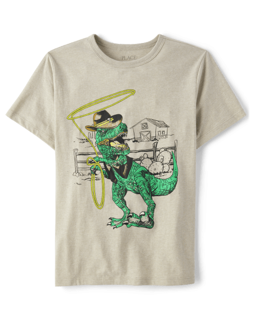 Camiseta con estampado de dinosaurio y vaquero para niños