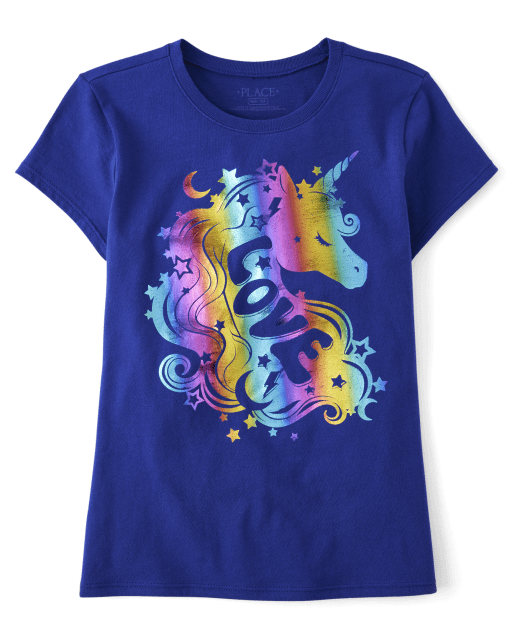 Girls Rainbow Unicorn Love Graphic Tee
