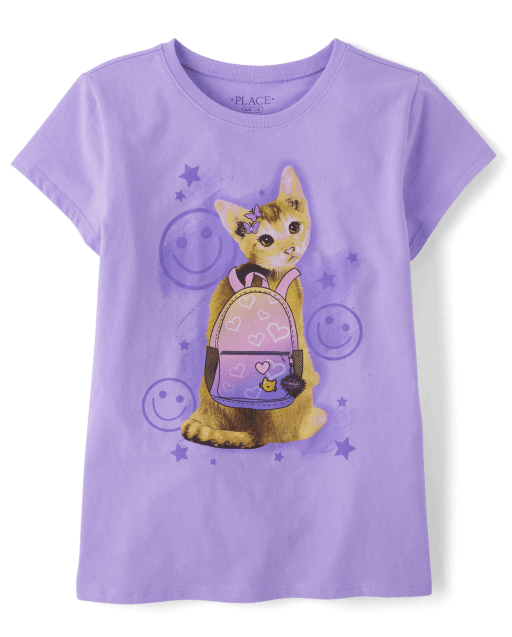 Girls Cat Backpack Graphic Tee