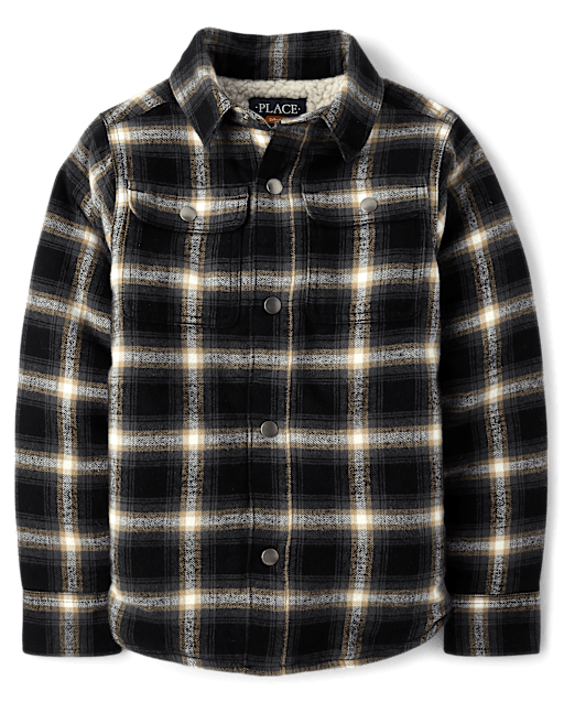 Boys Plaid Sherpa Lined Shacket