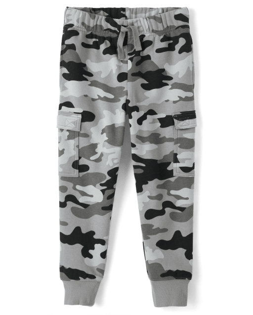 Boys Camo Premium Fleece Cargo Jogger Pants