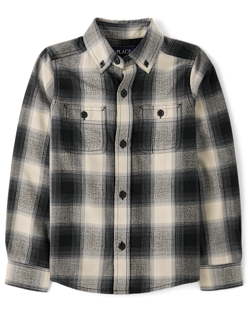 Chemise boutonnée en flanelle à carreaux pour garçon