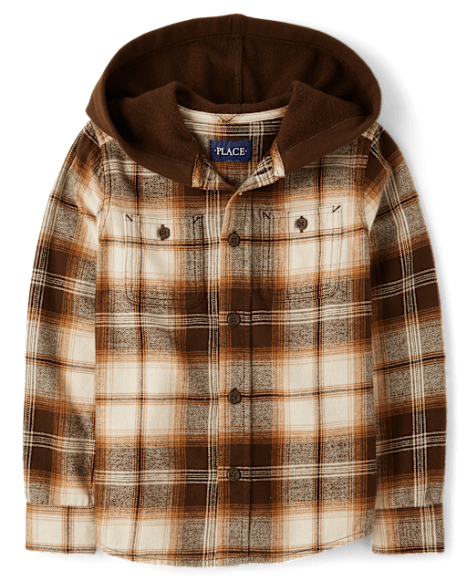 Boys Plaid Flannel Hooded Top