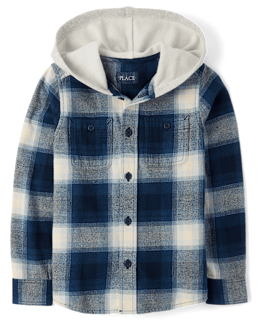 Boys Plaid Flannel Hooded Top