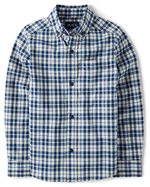 Chemise boutonnée en popeline à carreaux pour garçon