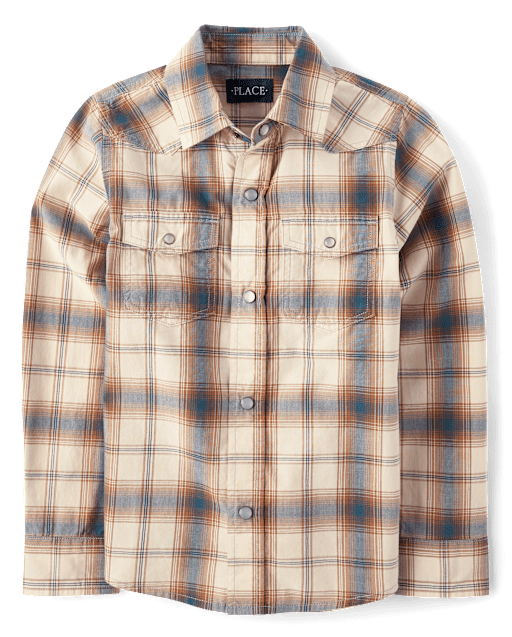 Boys Plaid Poplin Snap Front Shirt