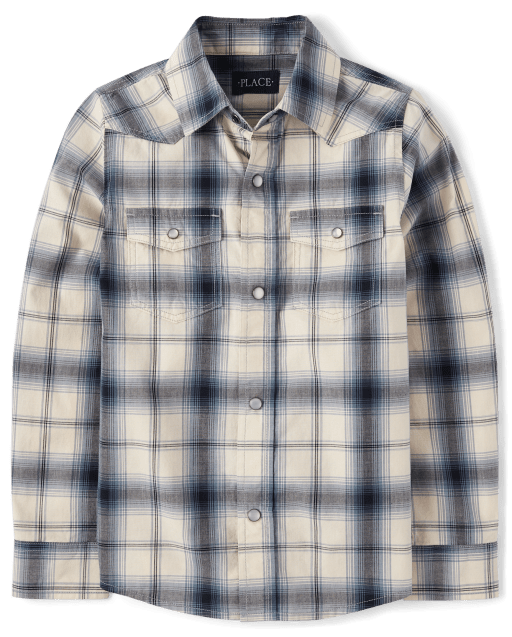 Boys Plaid Poplin Snap Front Shirt