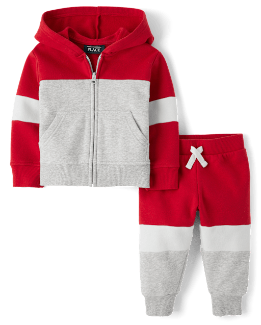 Baby And Toddler Boys Colorblock Premium Fleece 2-Piece Outfit Set