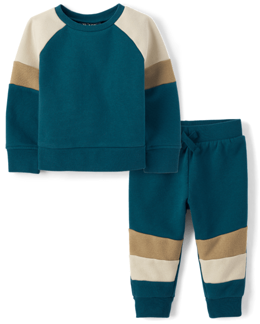 Baby And Toddler Boys Colorblock Premium Fleece 2-Piece Outfit Set