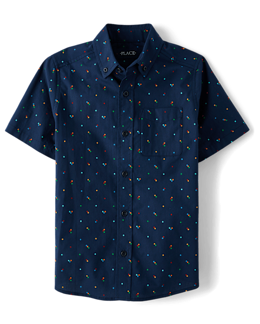 Boys Print Poplin Button Up Shirt