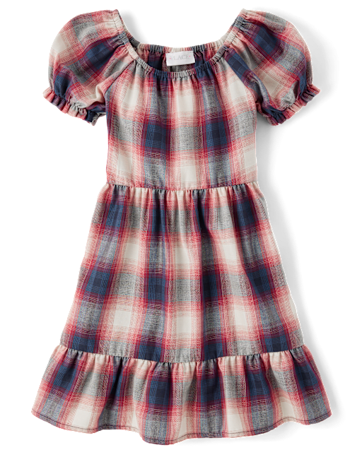 Girls Plaid Flannel Ruffle Dress