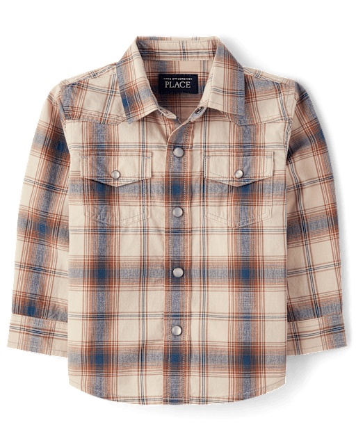 Baby And Toddler Boys Plaid Poplin Snap Front Shirt
