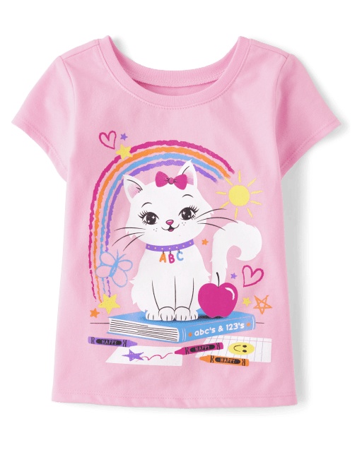 Baby And Toddler Girls Cat Book Graphic Tee