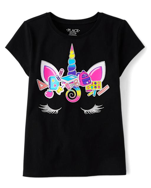 Girls Unicorn Face Graphic Tee