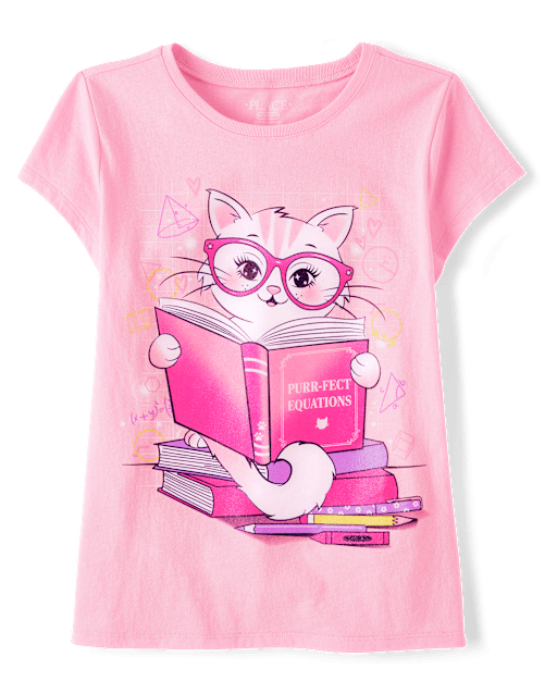 Niña Cat Book Camisetas estampadas