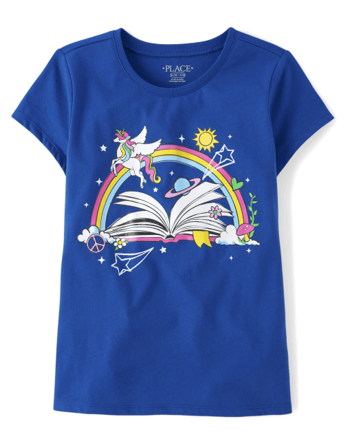 Camiseta con gráfico de libro de unicornio para niñas