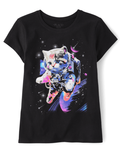 Girls Cat Astronaut Graphic Tee