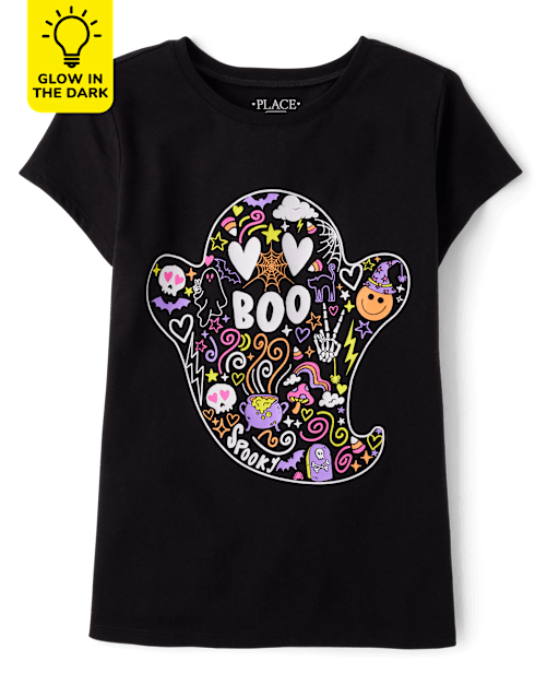 Girls Glow Ghost Boo Graphic Tee