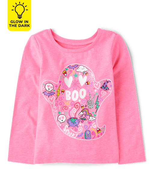 Baby And Toddler Girls Glow Ghost Boo Graphic Tee