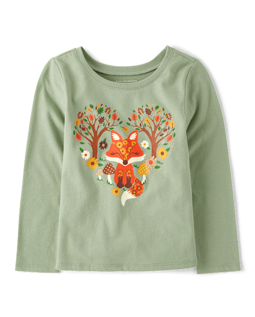Baby And Toddler Girls Fox Heart Graphic Tee