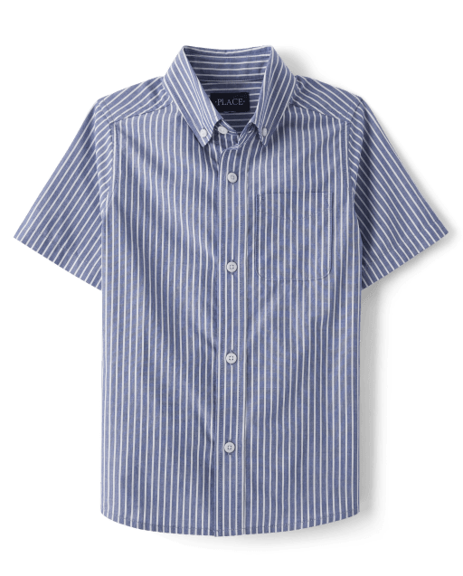 Boys Striped Poplin Button Up Shirt