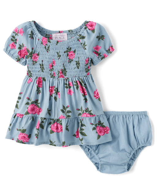 Baby Girls Floral Smocked Ruffle Dress