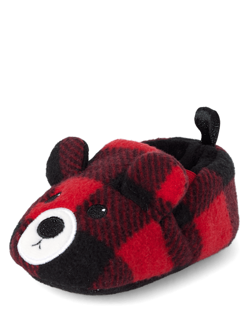 Baby Matching Family Buffalo Plaid Bear Slippers