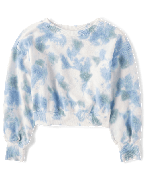 Girls Tie Dye Fleece Cropped Sweatshirt