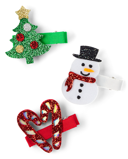 Girls Glitter Christmas Hair Clip 3-Pack