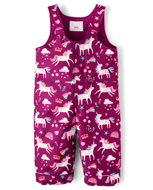 Toddler Girls Unicorn Snow Overalls