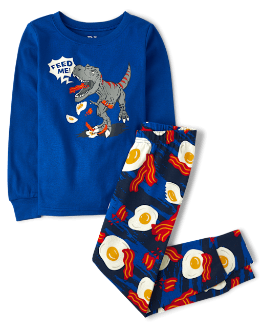 Boys Breakfast Dino Snug Fit Cotton Pajamas
