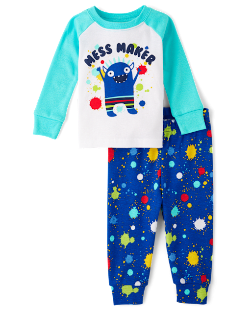 Baby And Toddler Boys Mess Maker Monster Snug Fit Cotton Pajamas