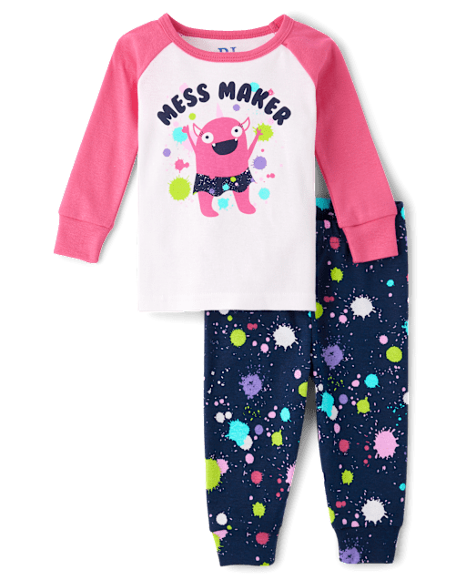 Baby And Toddler Girls Mess Maker Monster Snug Fit Cotton Pajamas