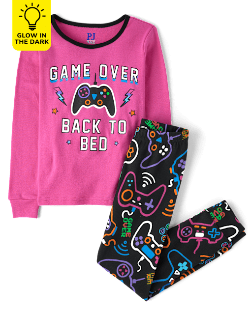 Girls Glow Video Game Snug Fit Cotton Pajamas