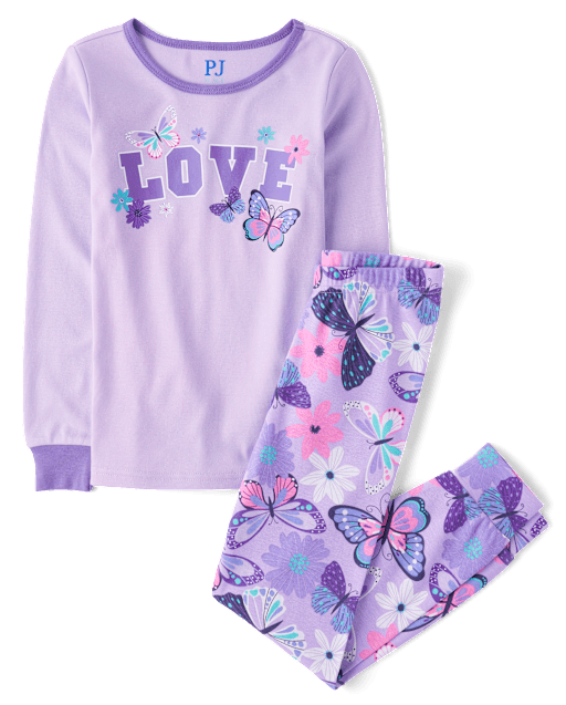 Girls Love Butterfly Snug Fit Cotton Pajamas