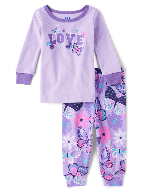 Baby And Toddler Girls Love Butterfly Snug Fit Cotton Pajamas