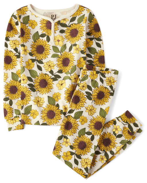 Girls Sunflower Henley Snug Fit Cotton Pajamas