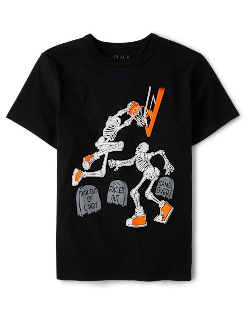 Boys Glow Skeleton Basketball Graphic Tee