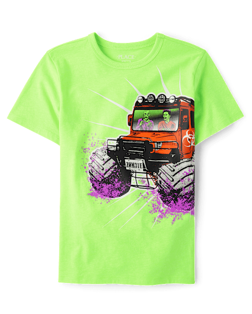 Boys Glow Zombie Monster Truck Graphic Tee