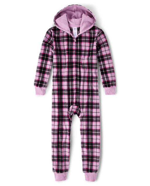 Pyjama une pièce en micropolaire à carreaux pour fille